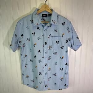 Disney Shirt Men’s S Blue All Over Print Mickey Mouse Button Down Donald Goofy